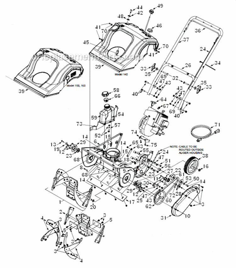 Page A Diagram and Parts List for 31AE160-129  Yard Machines Snow Blower